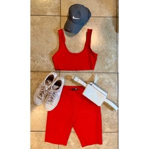 Two-Piece Red Biker Short Set